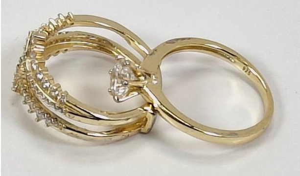 Silver multi-band ring set stamped 925 with round cubic zirconia center and pavé bands, view 6