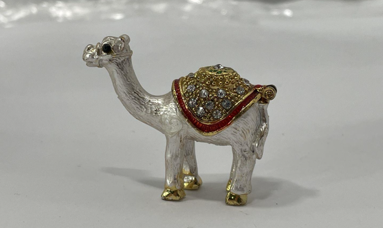 Miniature Jeweled Enamel Camel Trinket Box – 2.5" Hinged Collectible Figurine