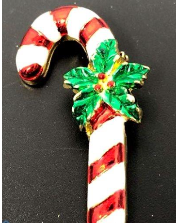 AAI Signed Vintage Gold Tone Enameled Candy Cane Brooch – Holiday Pin