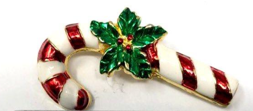 AAI Signed Vintage Gold Tone Enameled Candy Cane Brooch – Holiday Pin