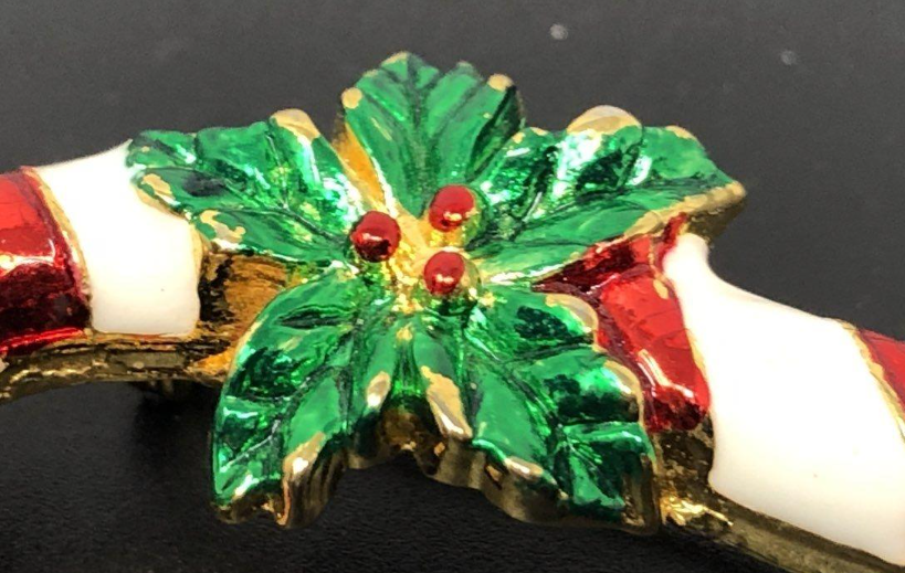 AAI Signed Vintage Gold Tone Enameled Candy Cane Brooch – Holiday Pin
