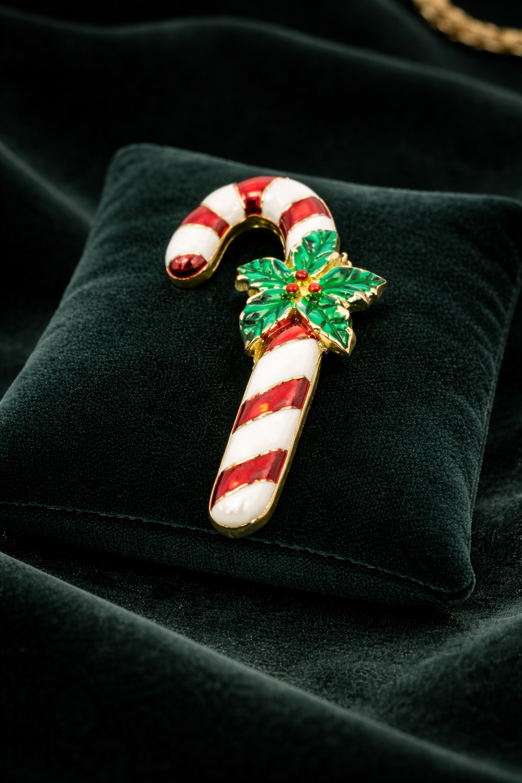 AAI Signed Vintage Gold Tone Enameled Candy Cane Brooch – Holiday Pin