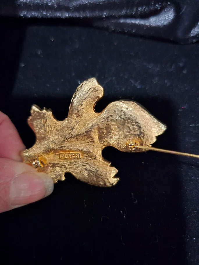 Capri Leaf Brooch with Multicolor Gemstones & Faux Pearl Accent