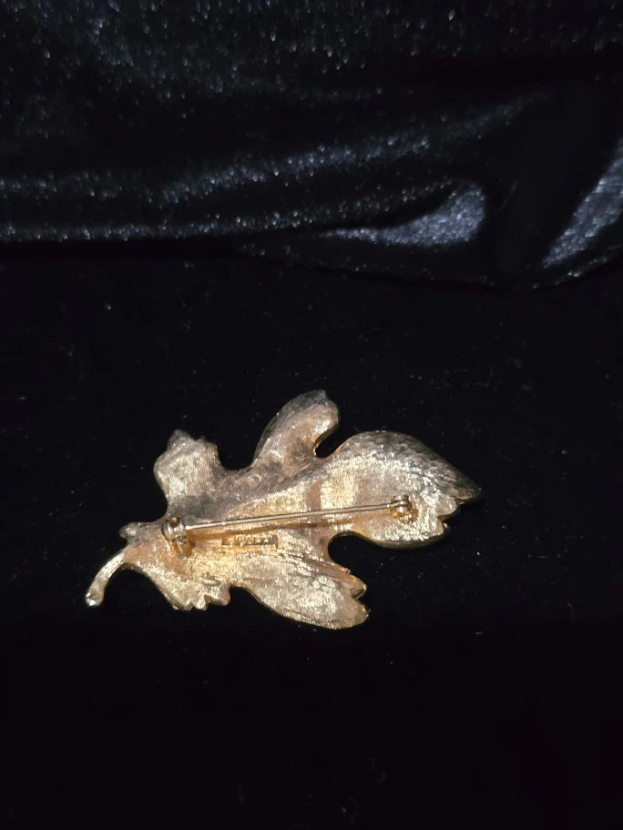 Capri Leaf Brooch with Multicolor Gemstones & Faux Pearl Accent