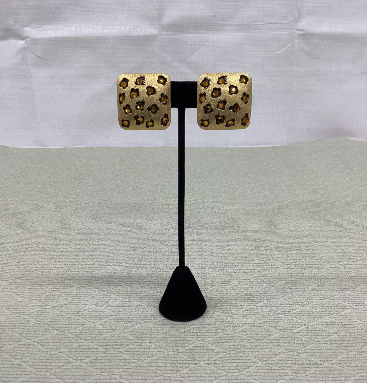 Vintage Charel Leopard Print Jewelry Set Gold Tone Statement Necklace and Clip Earrings