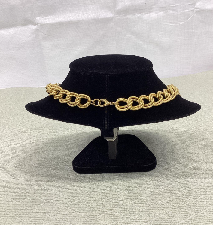 Vintage Charel Leopard Print Jewelry Set Gold Tone Statement Necklace and Clip Earrings