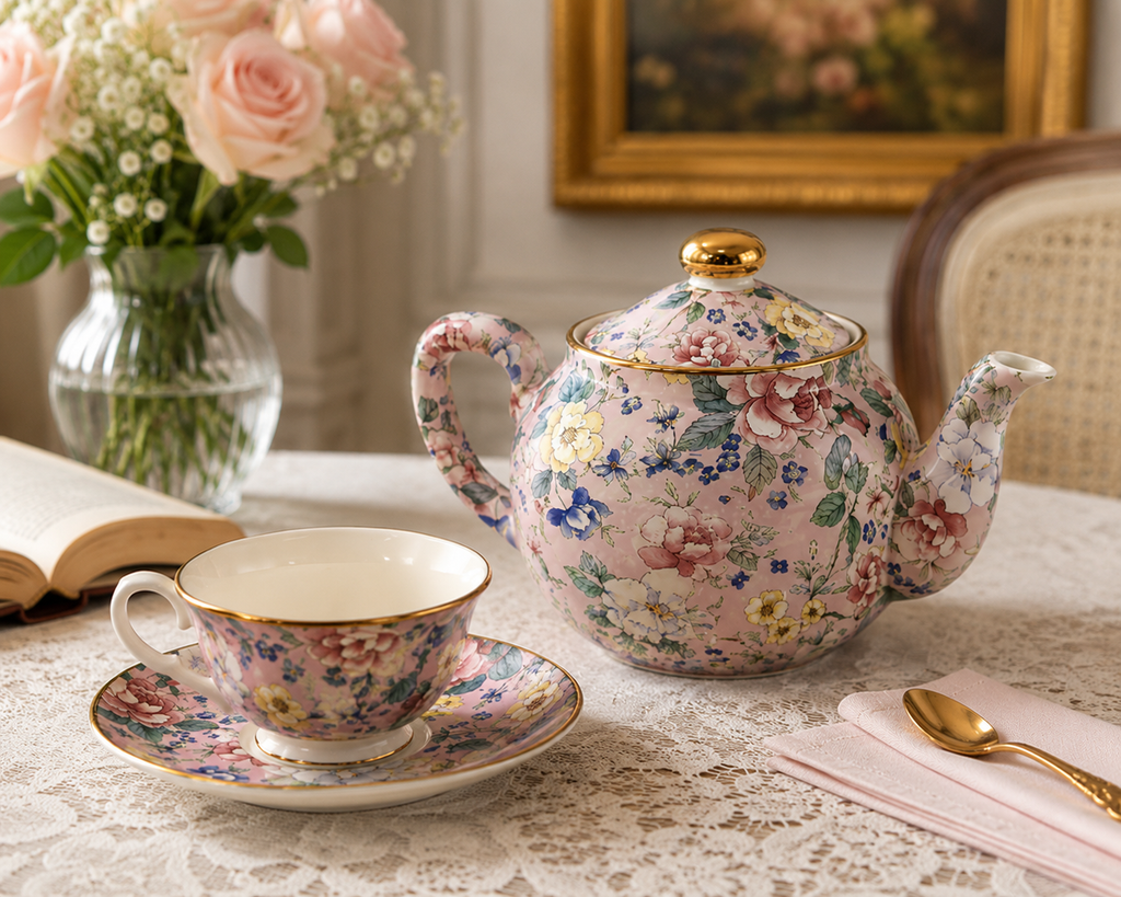 Arthur Wood Pink Floral Teapot Niagara Parks Cup and Saucer Set