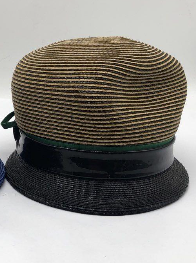 Vintage Structured Straw Cloche Hat with Black Patent Band | Mid-Century Style Statement Hat