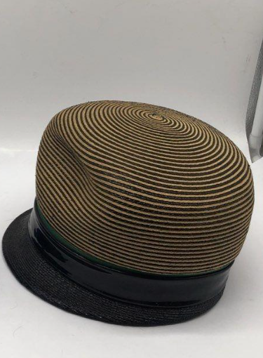 Vintage Structured Straw Cloche Hat with Black Patent Band | Mid-Century Style Statement Hat