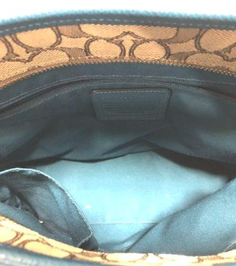 Coach Jacquard and Leather Zip Top Tote Khaki and Atlantic Blue F55364