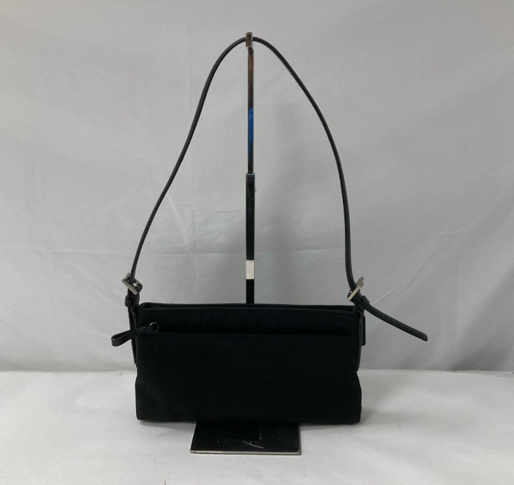 Coach small black leather crossbody clutch with silver-tone hangtag, view 7