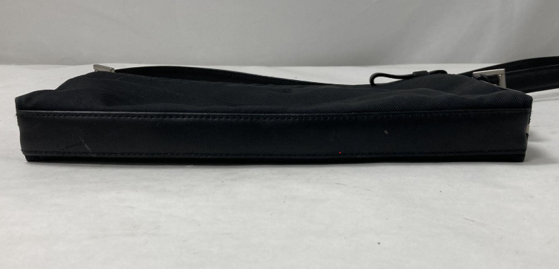 Coach small black leather crossbody clutch with silver-tone hangtag, view 3