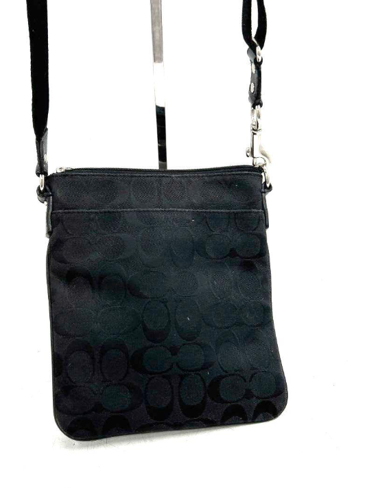 (SOLD) Coach Signature Canvas Swingpack Crossbody Bag 43978 | Black Logo Canvas with Leather Trim