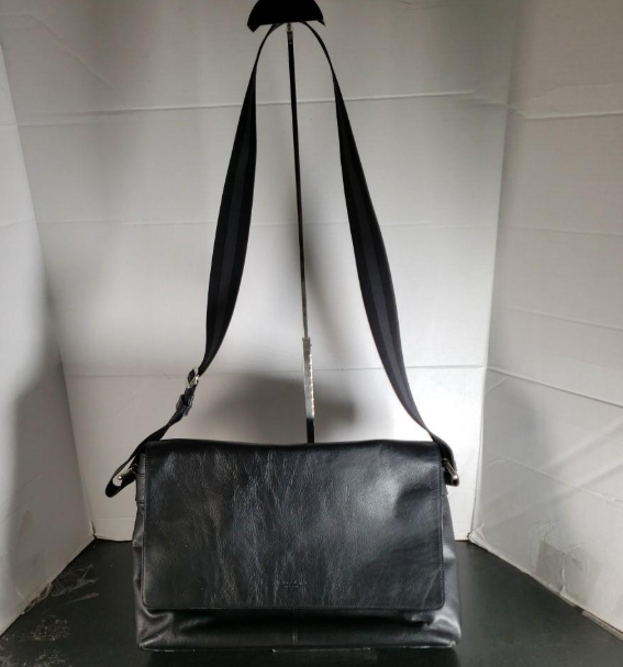 Coach Black Leather Messenger Bag | Classic Minimalist Crossbody Laptop Work Bag