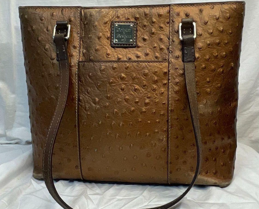 Dooney and Bourke Lexington tote in copper brown ostrich embossed leather, view 7