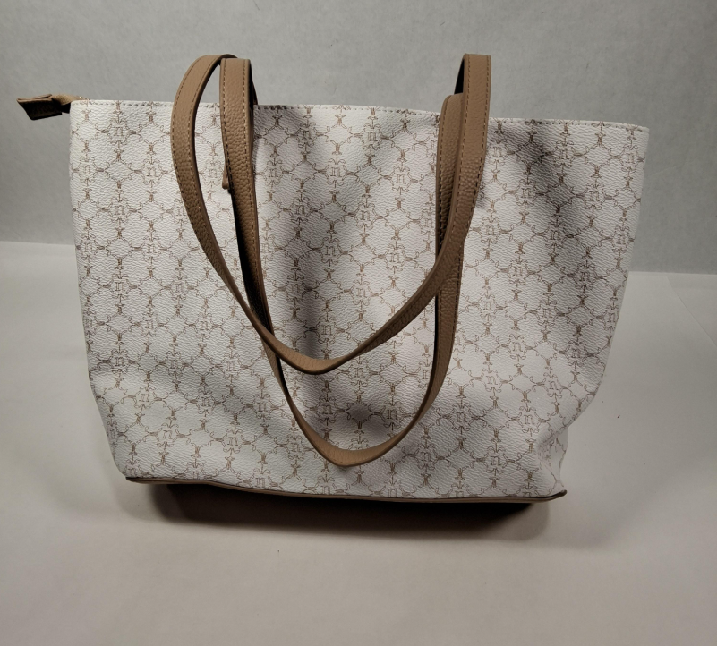 Nanette Lepore White Beige Logo Tote Bag Monogram Pattern Shoulder Bag