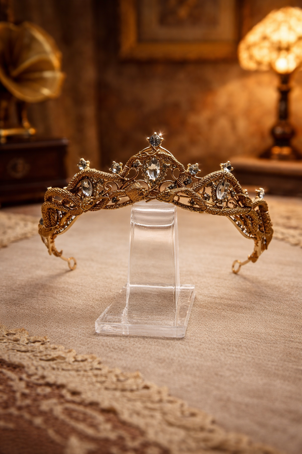 Gold Tone Rhinestone Medusa Snake Headpiece | Vintage-Inspired Statement Crown