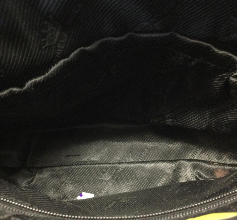 Daniela Moda Vintage Black Leather Handbag w/ Brown Trim Structured Top Handle Purse