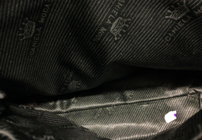 Daniela Moda Vintage Black Leather Handbag w/ Brown Trim Structured Top Handle Purse