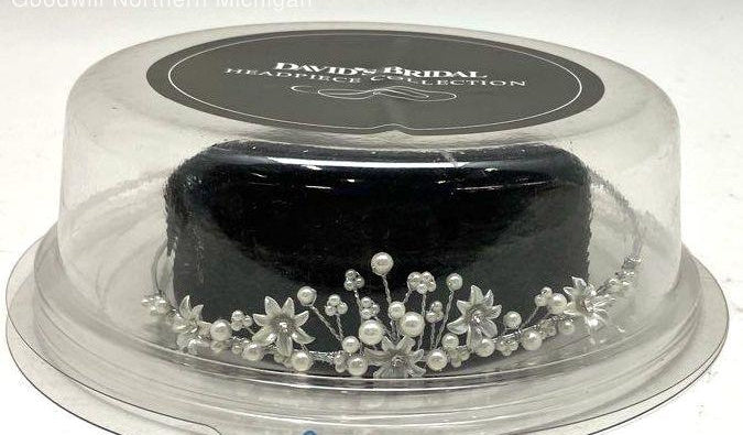 Silver-tone floral wire bridal tiara with faux pearls and crystal-like accents, view 2