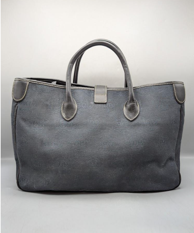 (SOLD) Dooney & Bourke Donegal Crest Monogram Blue Canvas Tote Bag Set | Leather Trim Handbag with Matching Glasses Case