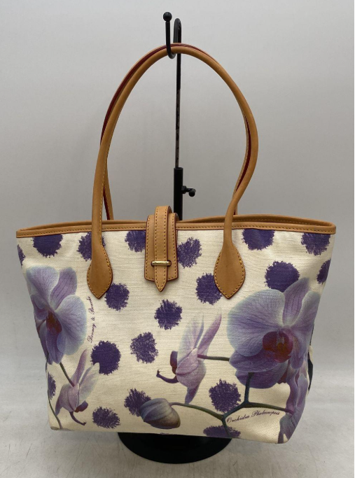 Dooney & Bourke Purple Orchid Canvas Tote with Tan Leather Trim
