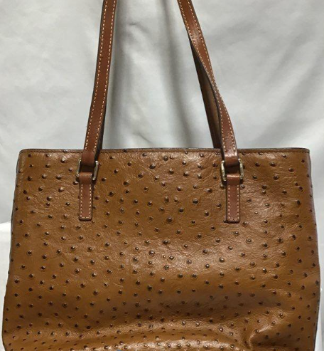 Dooney & Bourke Ostrich Embossed Brown Leather Tote Bag Red Lining Shoulder Tote Vintage