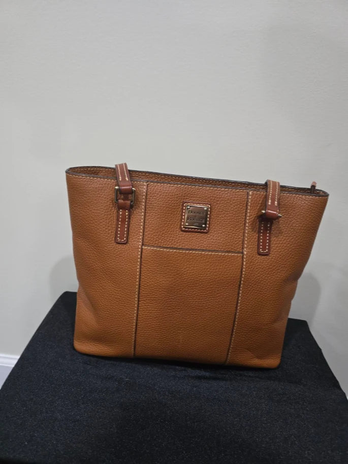 Dooney & Bourke Pebbled Leather Shopper Tote Camel Tan Red Lining Shoulder Bag