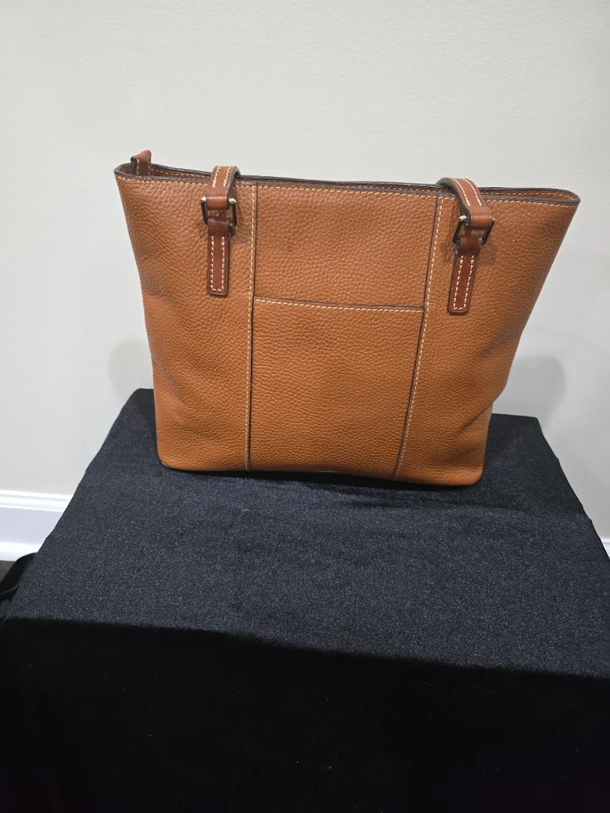 Dooney & Bourke Pebbled Leather Shopper Tote Camel Tan Red Lining Shoulder Bag