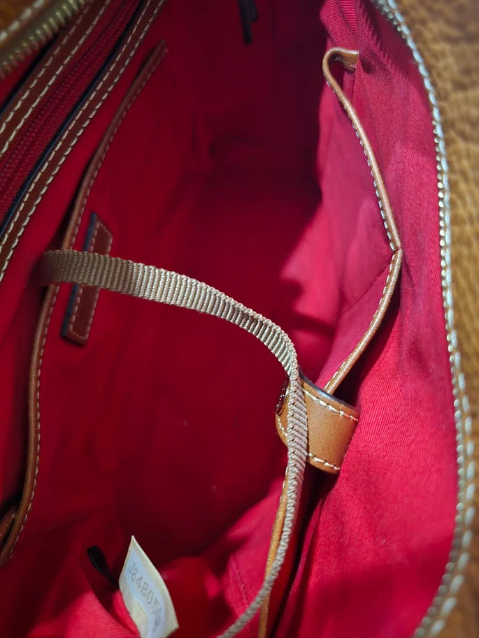 Dooney & Bourke Pebbled Leather Shopper Tote Camel Tan Red Lining Shoulder Bag