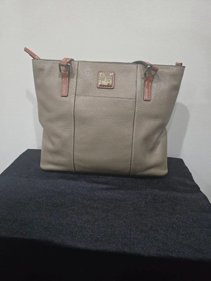 Dooney & Bourke Pebbled Leather Shopper Tote Elephant Grey Red Lining Shoulder Bag
