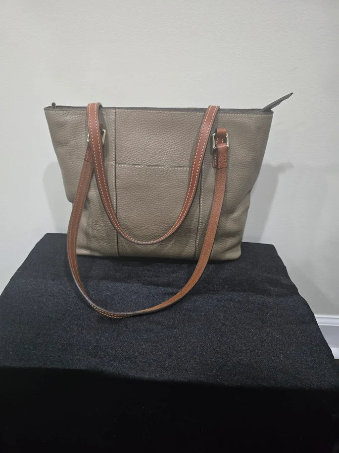 Dooney & Bourke Pebbled Leather Shopper Tote Elephant Grey Red Lining Shoulder Bag