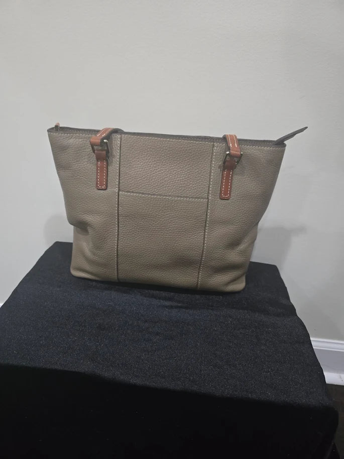 Dooney & Bourke Pebbled Leather Shopper Tote Elephant Grey Red Lining Shoulder Bag