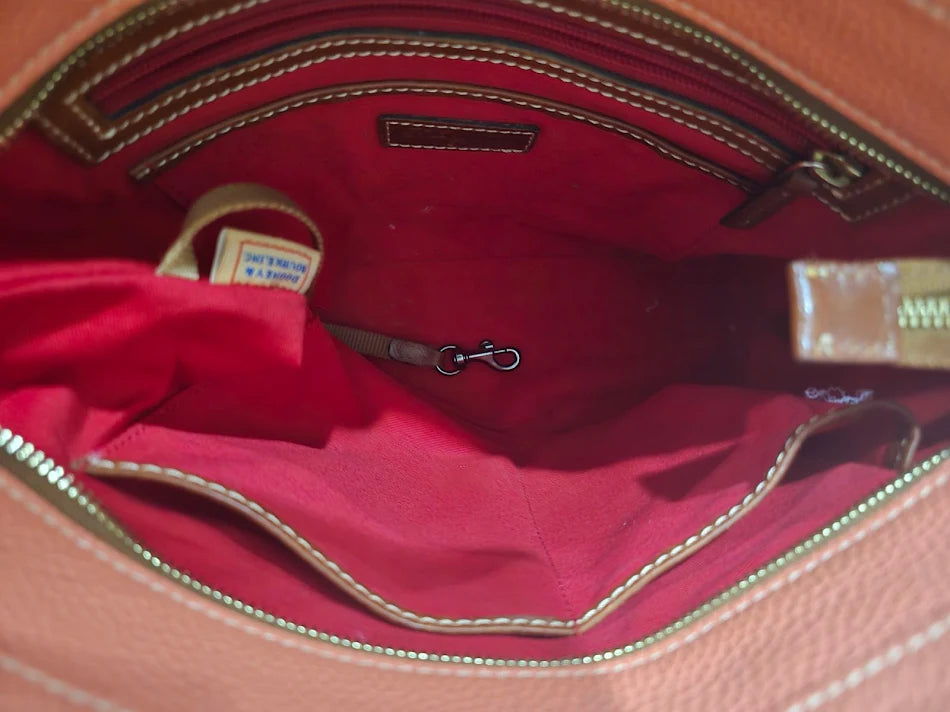 Dooney & Bourke Pebbled Leather Shopper Tote Salmon Coral Red Lining Shoulder Bag