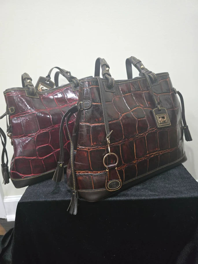 Dooney and Bourke Croc Embossed Leather Satchel Bundle (2 Bags) Brown and Bordeaux
