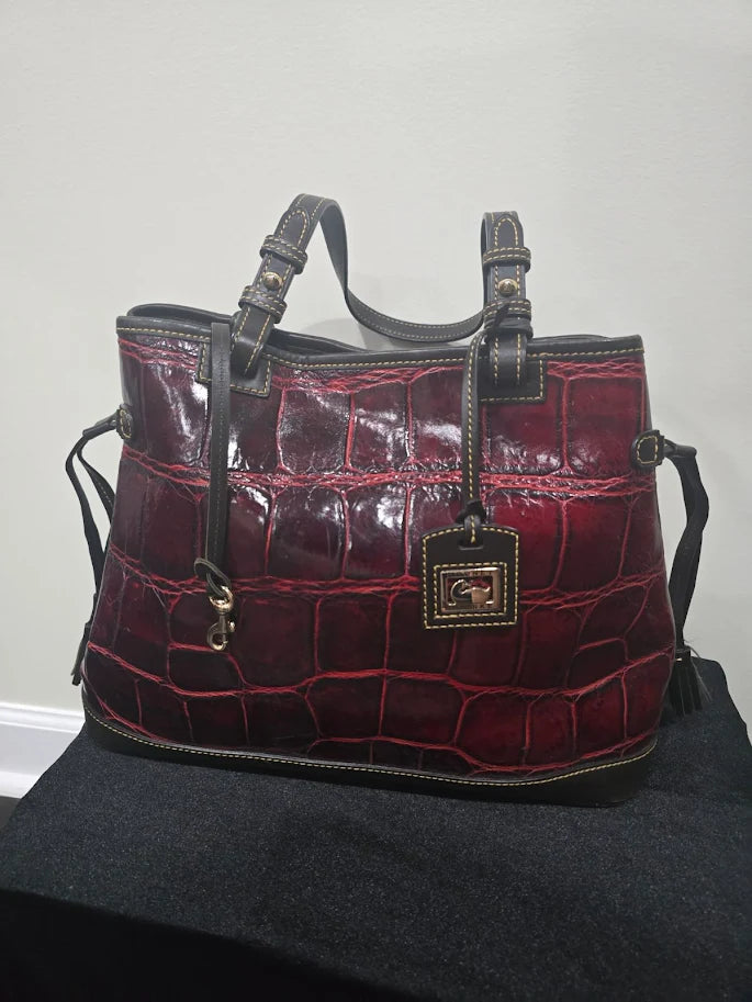 Dooney and Bourke Croc Embossed Leather Satchel Bundle (2 Bags) Brown and Bordeaux