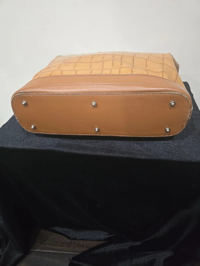 Dooney & Bourke Croco Embossed Leather Lock Shopper Tote Tan Red Lining Shoulder Bag AO345200