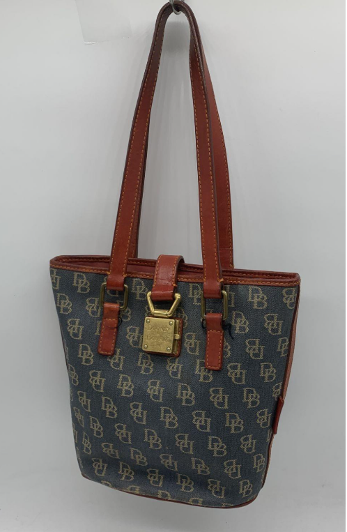 Dooney & Bourke Vintage Blue Monogram Canvas Shoulder Tote | Leather Trim