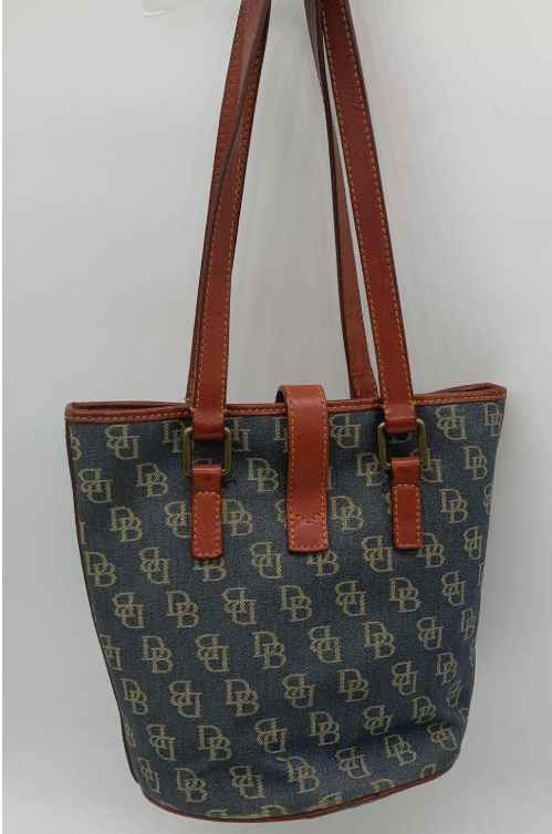 Dooney & Bourke Vintage Blue Monogram Canvas Shoulder Tote | Leather Trim