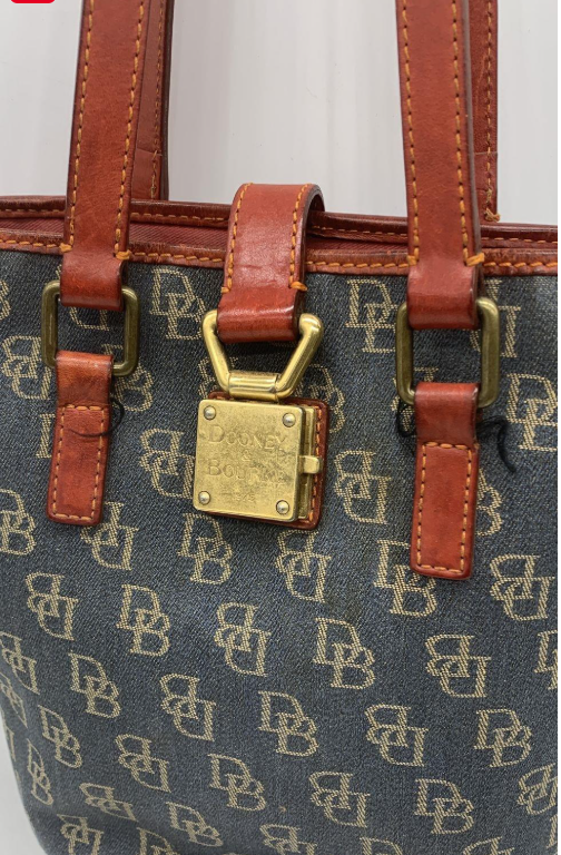 Dooney & Bourke Vintage Blue Monogram Canvas Shoulder Tote | Leather Trim