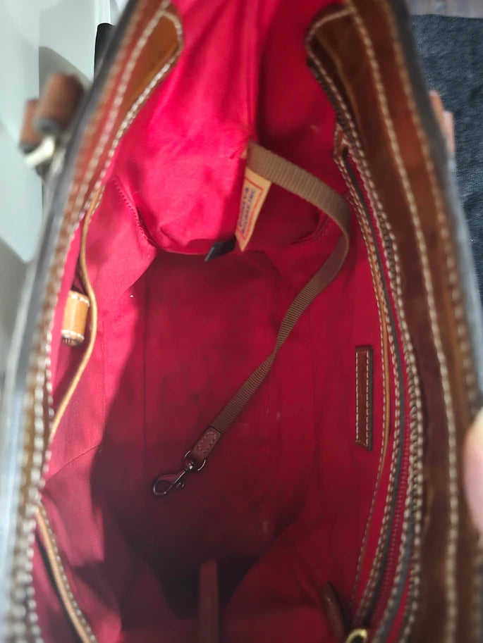 Dooney & Bourke Croco Embossed Leather Shopper Tote Tan Red Lining Classic Shoulder Bag