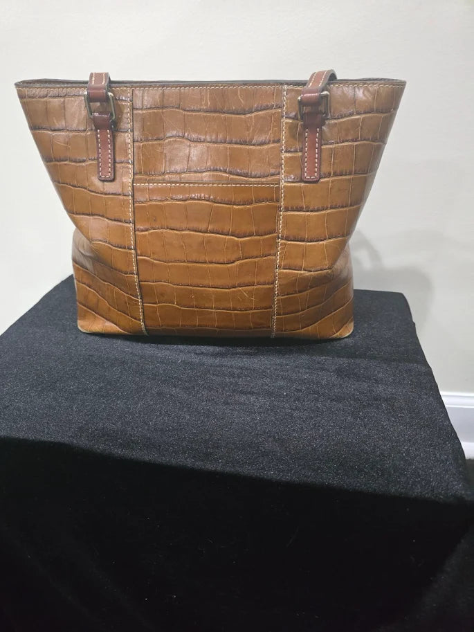 Dooney & Bourke Croco Embossed Leather Shopper Tote Tan Red Lining Classic Shoulder Bag