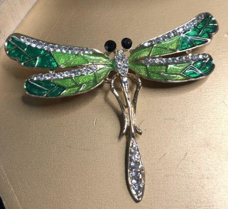 Green Dragonfly Rhinestone Enamel Brooch
