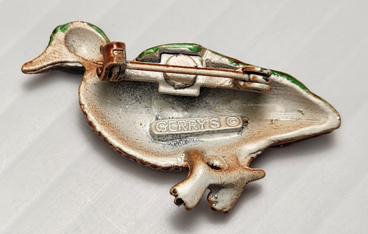 Signed Gerry's enamel duck brooch with earth-tone feathering and iridescent accents, view 3
