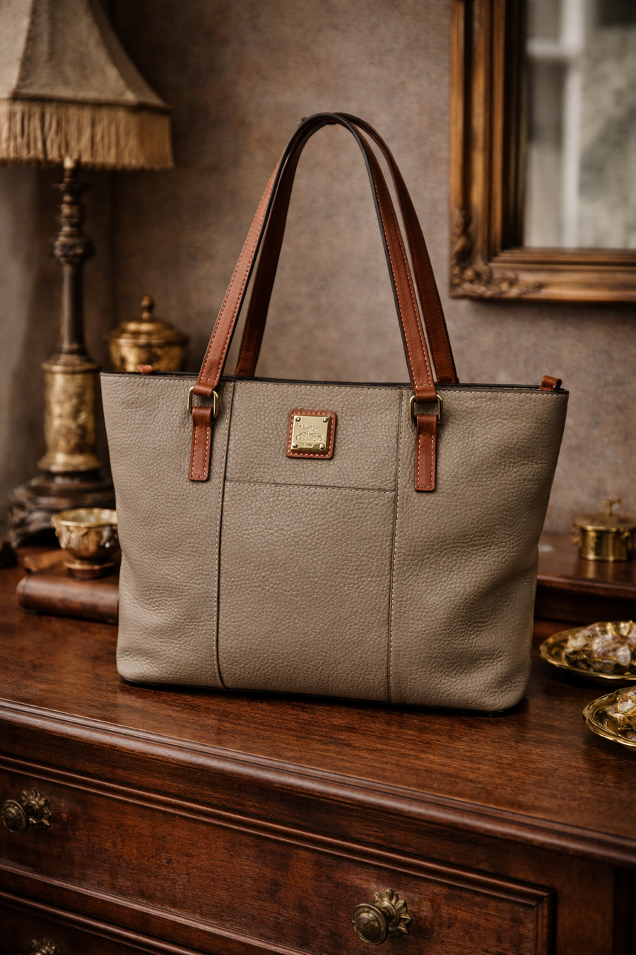 Dooney and Bourke elephant grey pebbled leather Lexington shopper tote