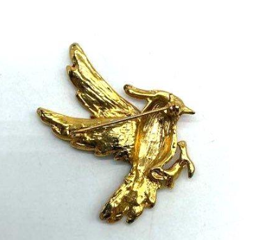 Vintage Enamel Woodpecker Brooch – Red & Green Rhinestone Bird Pin