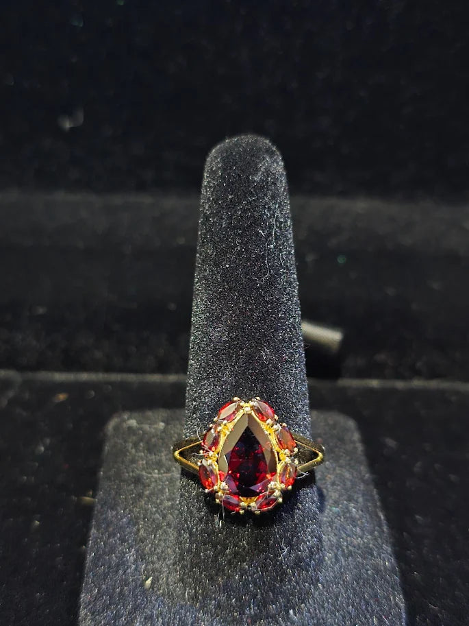 Gold Vermeil Garnet Solitaire Ring – Pear Cut – Approx. 3.0 ctw