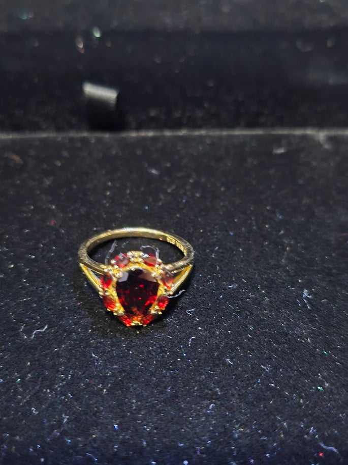 Gold Vermeil Garnet Solitaire Ring – Pear Cut – Approx. 3.0 ctw
