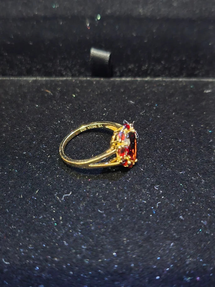 Gold Vermeil Garnet Solitaire Ring – Pear Cut – Approx. 3.0 ctw