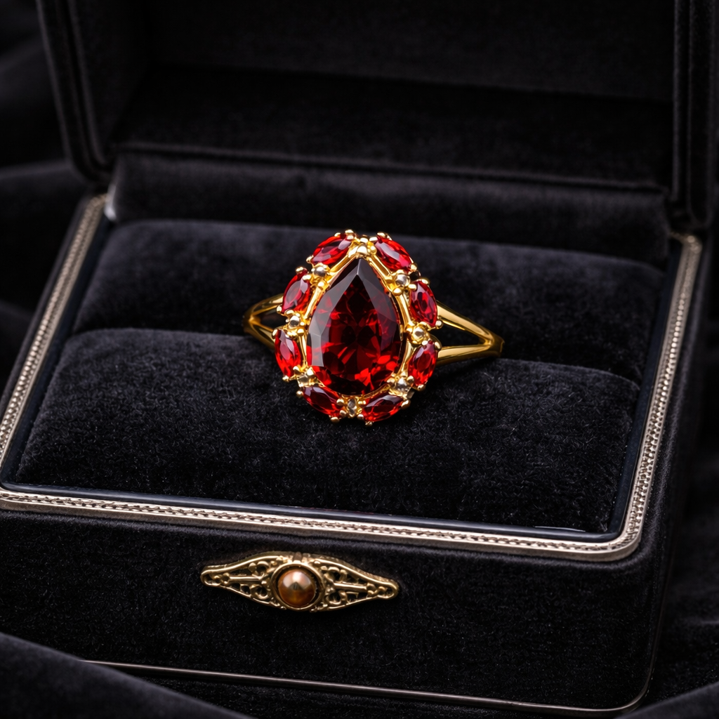 Gold Vermeil Garnet Solitaire Ring – Pear Cut – Approx. 3.0 ctw